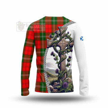 Gartshore Tartan Long Sleeve T-Shirt with Family Crest and St. Andrew's Cross Accented by Thistle Vines - Tartan Vibes Clothing