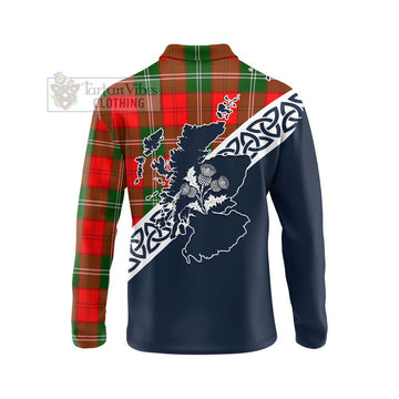 Gartshore Tartan Long Sleeve Polo Shirt Featuring Thistle and Scotland Map - Tartan Vibes Clothing
