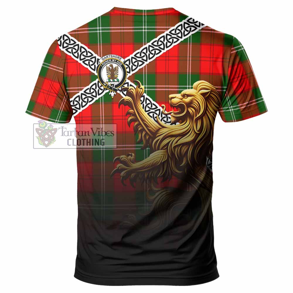 Tartan Vibes Clothing Gartshore Crest Tartan T-Shirt with Golden Lion Emblem Celtic Style