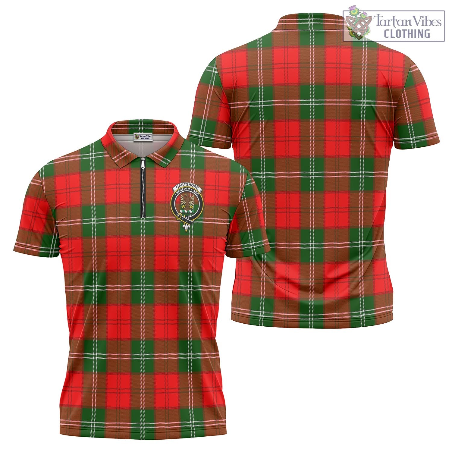 Gartshore Tartan Zipper Polo Shirt with Family Crest - Tartan Vibes Clothing