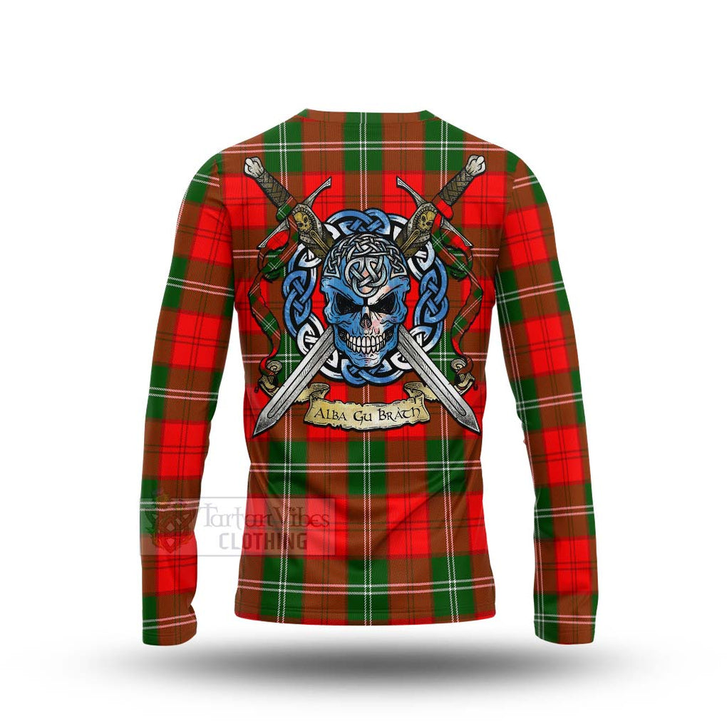 Gartshore Tartan Long Sleeve T-Shirt with Family Crest Celtic Skull Style - Tartan Vibes Clothing