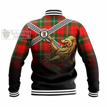 Tartan Vibes Clothing Gartshore Crest Tartan Baseball Jacket with Golden Lion Emblem Celtic Style