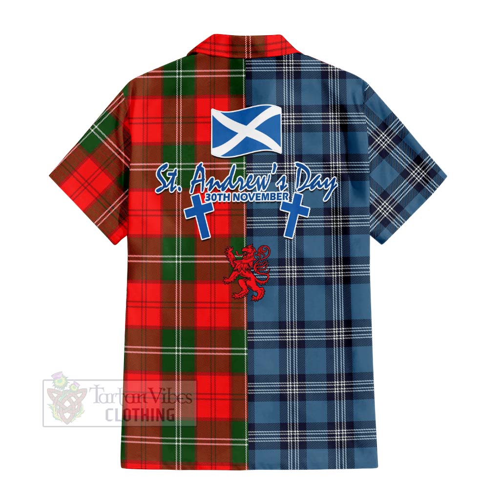 Gartshore Tartan Hawaiian Shirt Happy St. Andrew's Day Half Tartan Style - Tartan Vibes Clothing