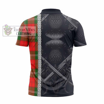 Gartshore Tartan Zipper Polo Shirt with Family Crest Cross Sword Thistle Celtic Vibes - Tartan Vibes Clothing
