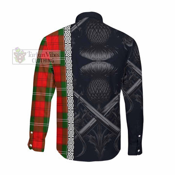 Tartan Vibes Clothing Gartshore Tartan Long Sleeve Button Shirt with Family Crest Cross Sword Thistle Celtic Vibes