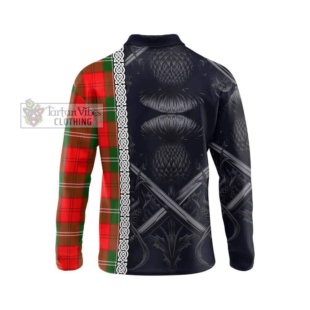 Gartshore Tartan Long Sleeve Polo Shirt with Family Crest Cross Sword Thistle Celtic Vibes - Tartan Vibes Clothing