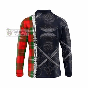Gartshore Tartan Long Sleeve Polo Shirt with Family Crest Cross Sword Thistle Celtic Vibes - Tartan Vibes Clothing