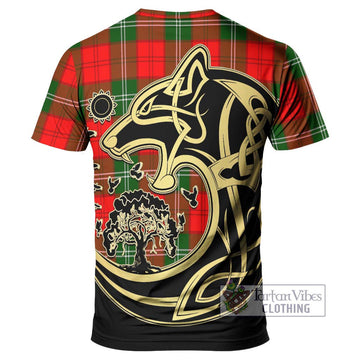 Gartshore Tartan T-Shirt with Family Crest Celtic Wolf Style