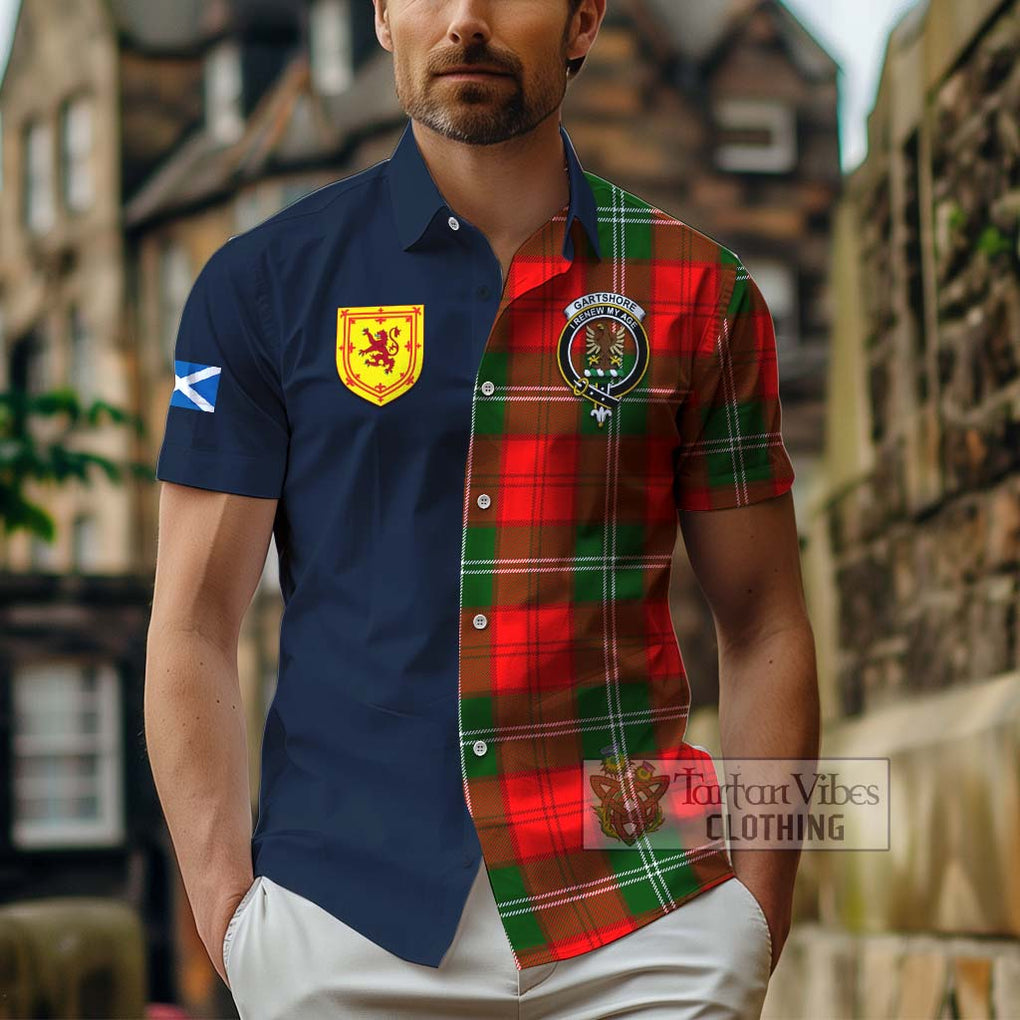 Gartshore Tartan Hawaiian Shirt Alba with Scottish Lion Royal Arm Half Style - Tartan Vibes Clothing