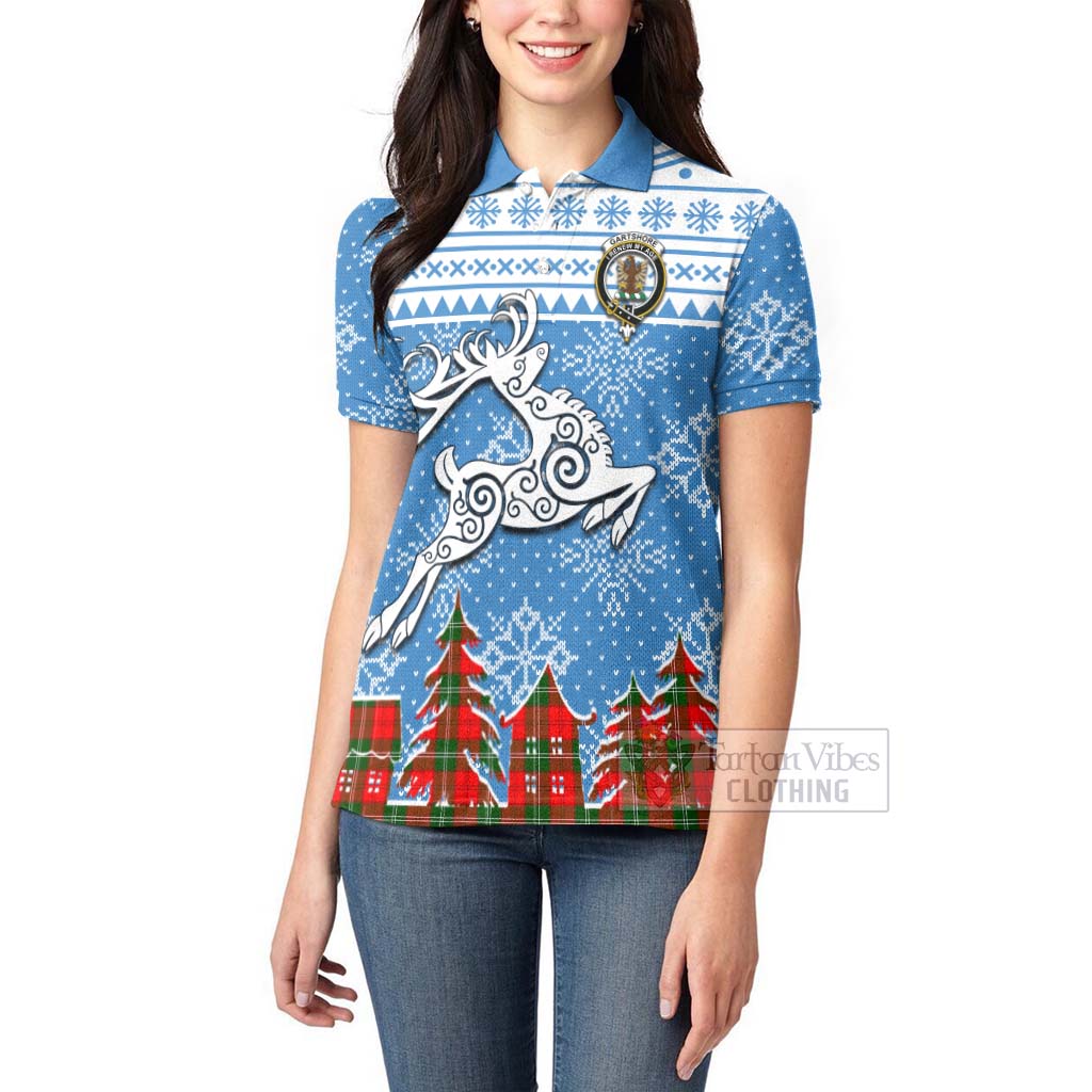Gartshore Clan Christmas Women's Polo Shirt Celtic Reindeer Style - Tartan Vibes Clothing