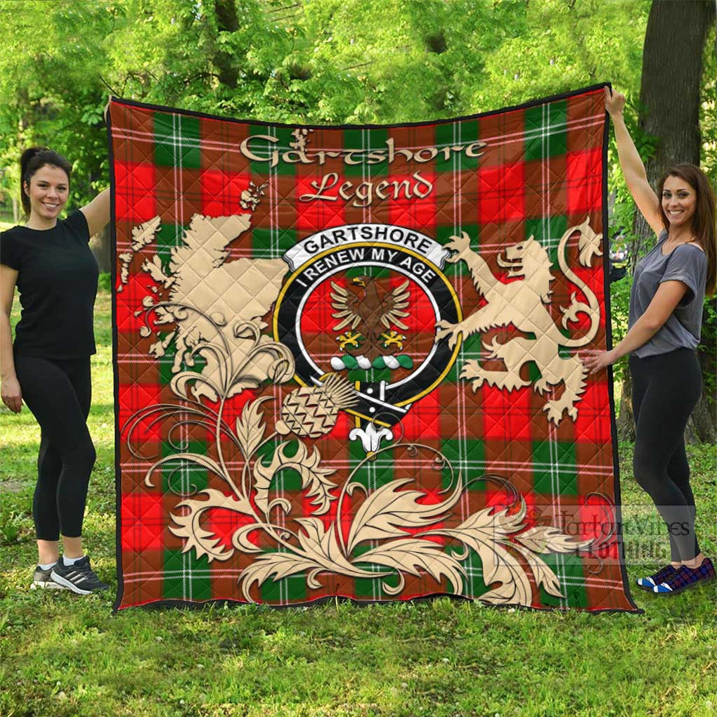 Tartan Vibes Clothing Gartshore Tartan Quilt with Family Crest and Scottish Symbol Style