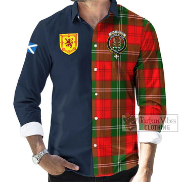 Tartan Vibes Clothing Gartshore Tartan Long Sleeve Button Shirt with Scottish Lion Royal Arm Half Style