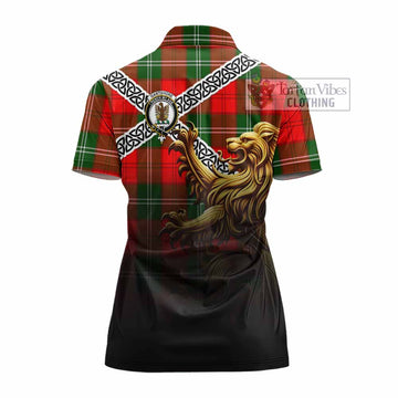 Gartshore Crest Tartan Women's Polo Shirt with Golden Lion Emblem Celtic Style - Tartan Vibes Clothing