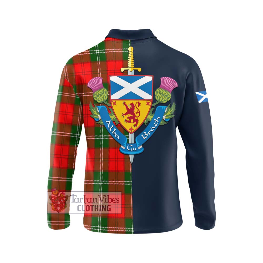 Gartshore Tartan Long Sleeve Polo Shirt Alba with Scottish Lion Royal Arm Half Style - Tartan Vibes Clothing