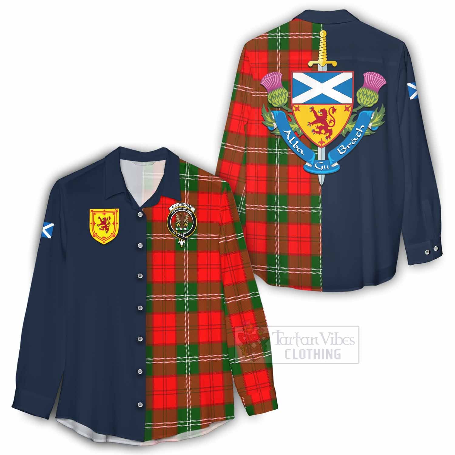 Gartshore Tartan Women's Casual Shirt Alba with Scottish Lion Royal Arm Half Style - Tartan Vibes Clothing
