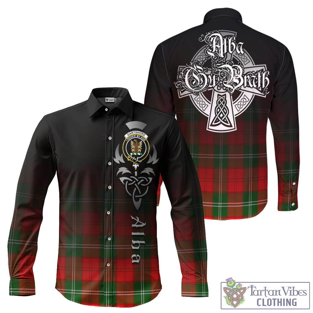 Tartan Vibes Clothing Gartshore Tartan Long Sleeve Button Up Featuring Alba Gu Brath Family Crest Celtic Inspired