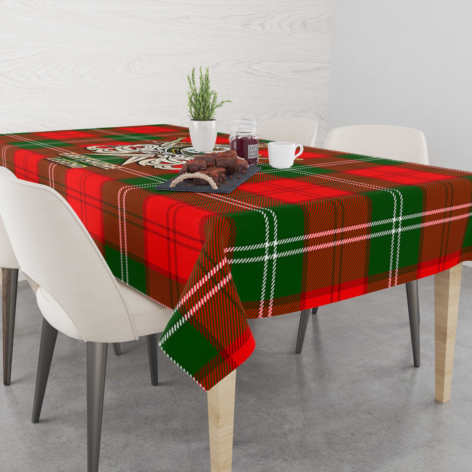 Tartan Vibes Clothing Gartshore Tartan Tablecloth with Clan Crest and the Golden Sword of Courageous Legacy