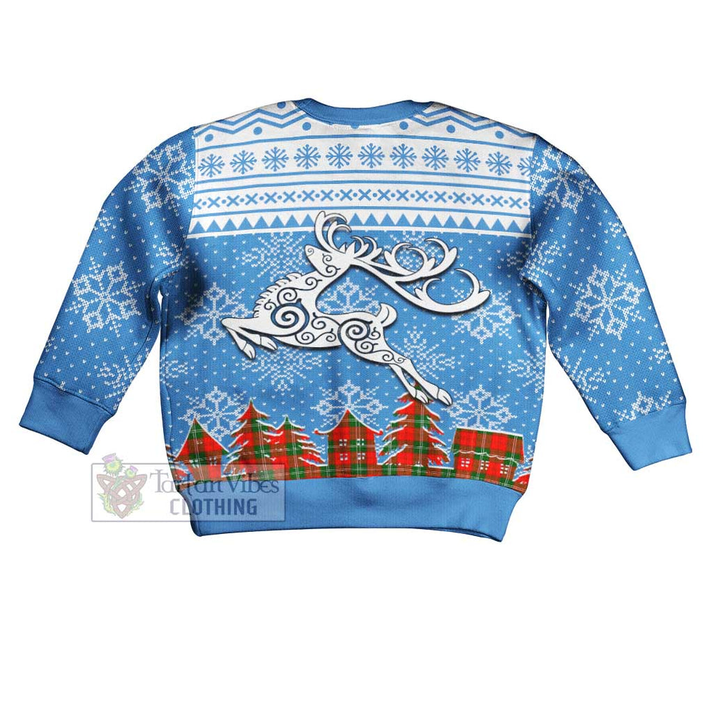 Gartshore Clan Christmas Kid Ugly Sweater with Tartan and Celtic Reindeer Style - Tartan Vibes Clothing