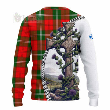 Gartshore Tartan Knitted Sweater with Family Crest and St. Andrew's Cross Accented by Thistle Vines - Tartan Vibes Clothing