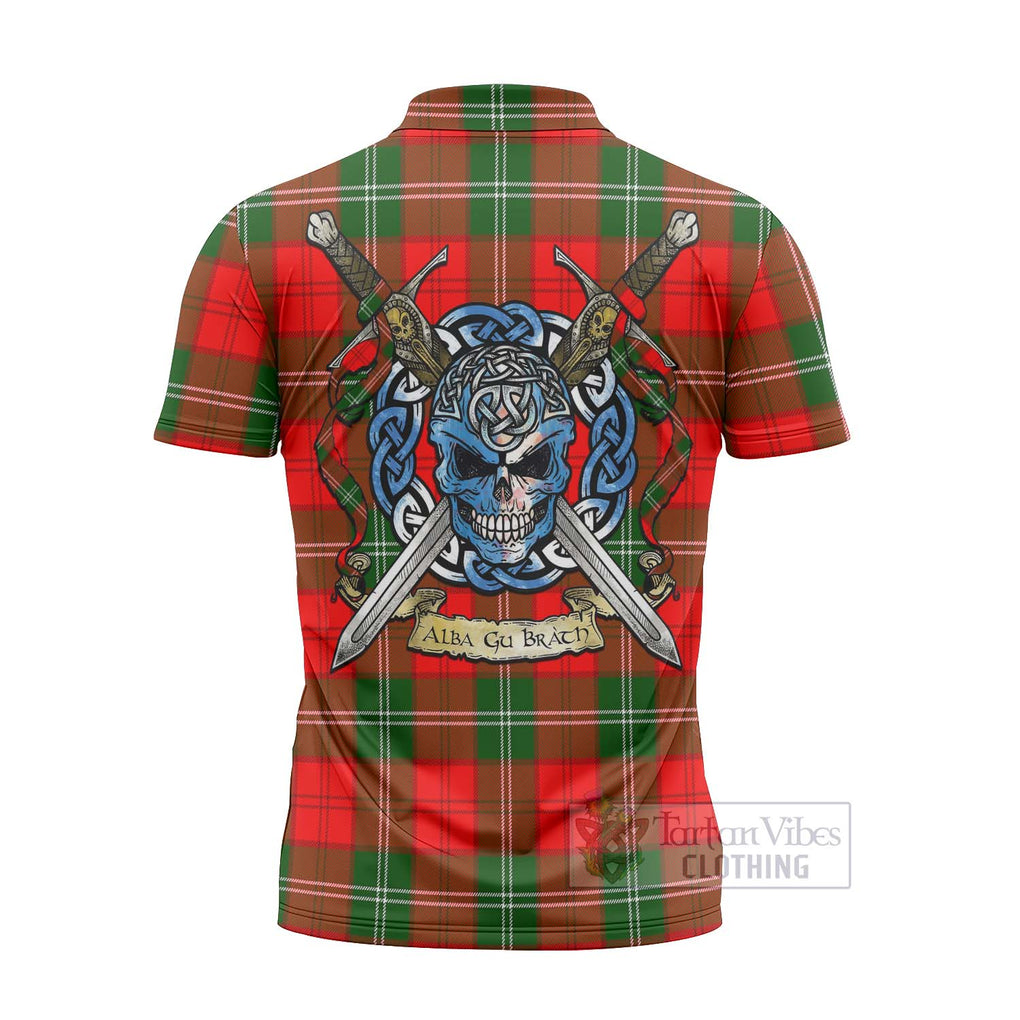 Gartshore Tartan Zipper Polo Shirt with Family Crest Celtic Skull Style - Tartan Vibes Clothing