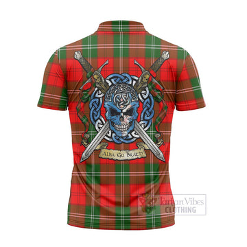 Gartshore Tartan Zipper Polo Shirt with Family Crest Celtic Skull Style - Tartan Vibes Clothing