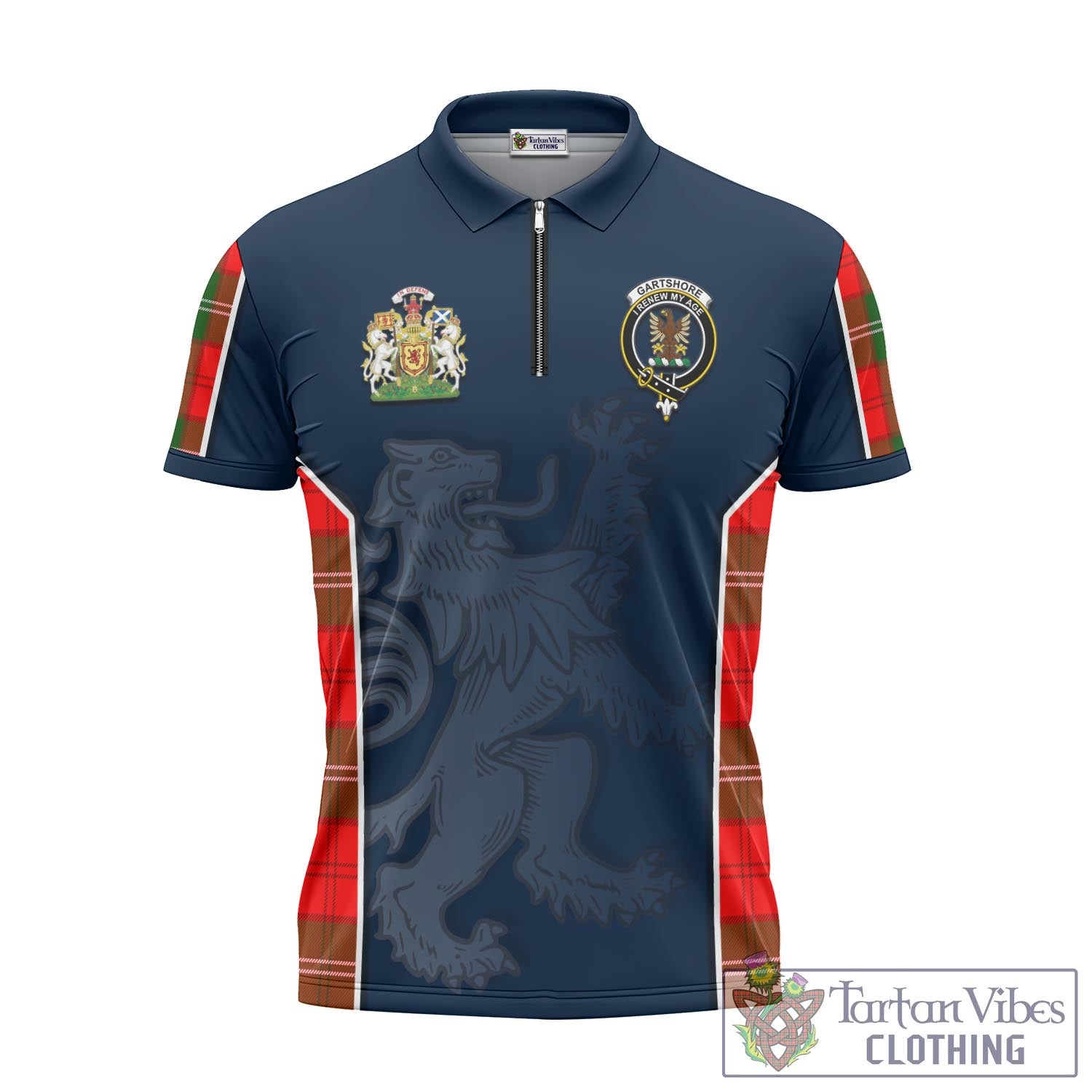 Tartan Vibes Clothing Gartshore Tartan Zipper Polo Shirt with Family Crest and Lion Rampant Vibes Sport Style