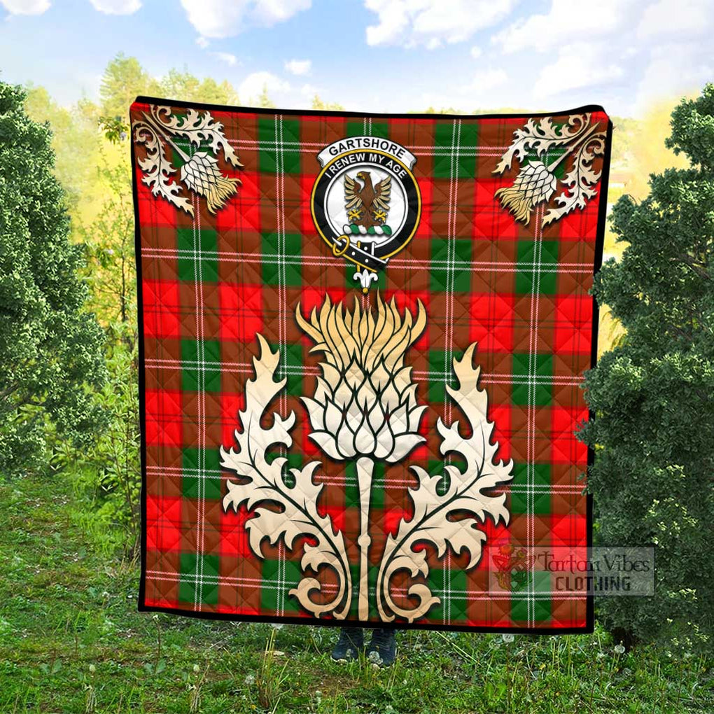 Tartan Vibes Clothing Gartshore Tartan Quilt with Family Crest and Golden Thistle Style