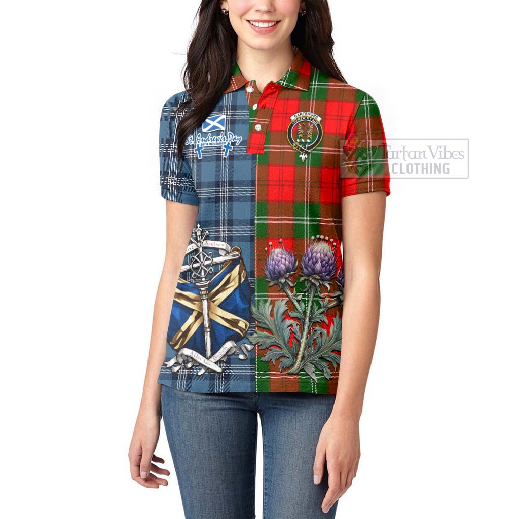Gartshore Tartan Women's Polo Shirt Happy St. Andrew's Day Half Tartan Style - Tartan Vibes Clothing