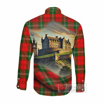 Tartan Vibes Clothing Gartshore Tartan Family Crest Long Sleeve Button Shirt with Scottish Ancient Castle Style