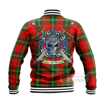 Gartshore Tartan Baseball Jacket with Family Crest Celtic Skull Style - Tartan Vibes Clothing