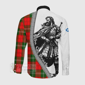 Gartshore Tartan Clan Crest Long Sleeve Button Shirt with Highlander Warrior Celtic Style Men's Shirt - Tartan Vibes Clothing