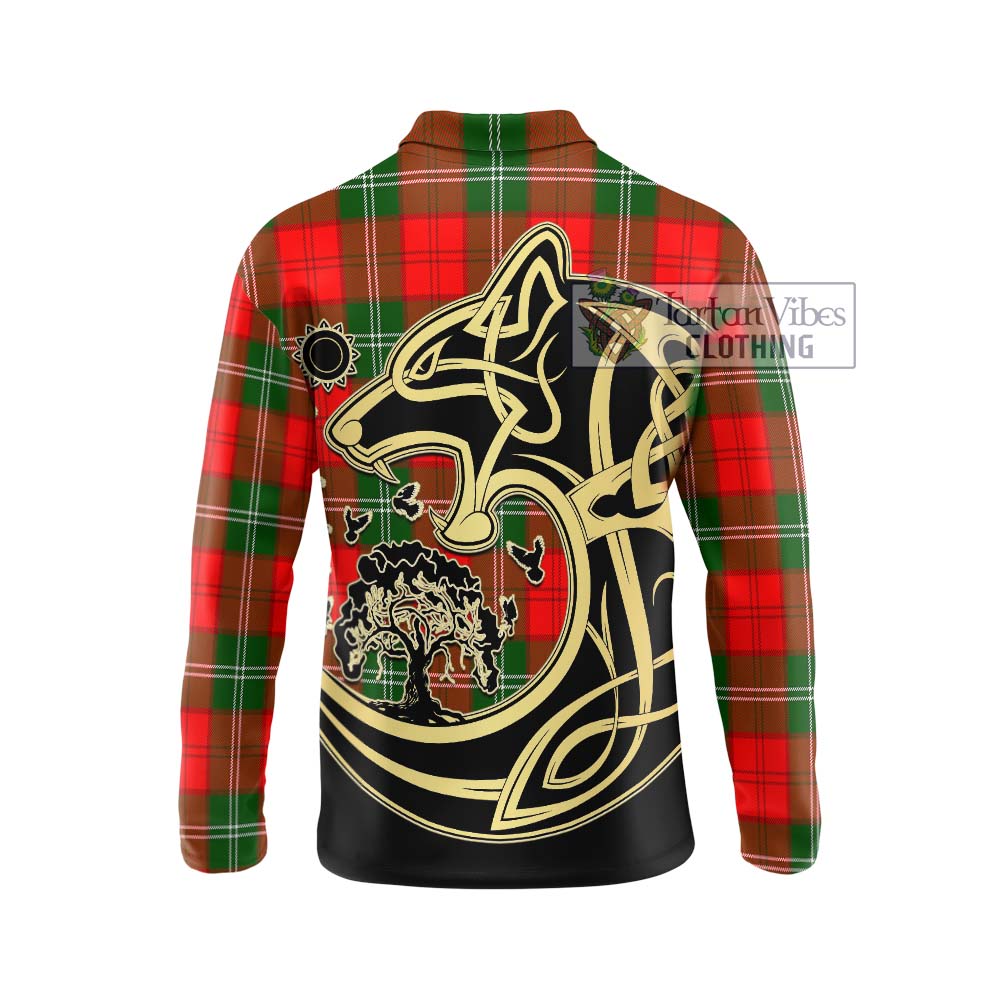 Gartshore Tartan Long Sleeve Polo Shirt with Family Crest Celtic Wolf Style - Tartan Vibes Clothing