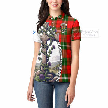 Gartshore Tartan Women's Polo Shirt with Family Crest and St. Andrew's Cross Accented by Thistle Vines - Tartan Vibes Clothing