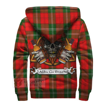 Gartshore Tartan Sherpa Hoodie with Family Crest and Bearded Skull Holding Bottles of Whiskey - Tartan Vibes Clothing
