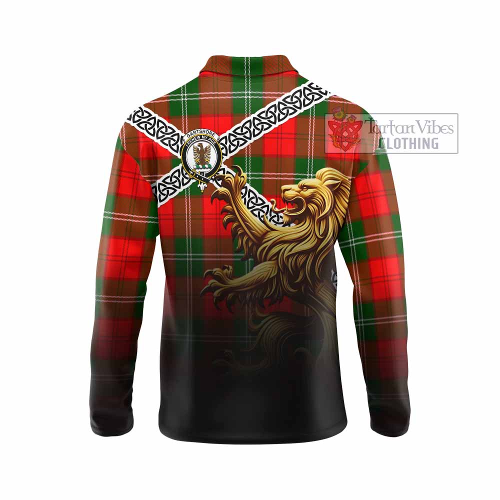 Gartshore Crest Tartan Long Sleeve Polo Shirt with Golden Lion Emblem Celtic Style - Tartan Vibes Clothing