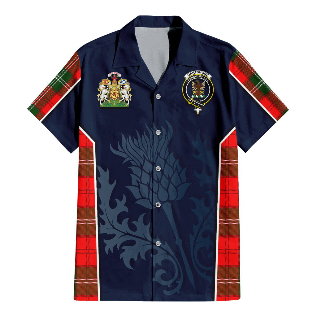 Gartshore Tartan Hawaiian Shirt with Family Crest and Scottish Thistle Vibes Sport Style - Tartan Vibes Clothing