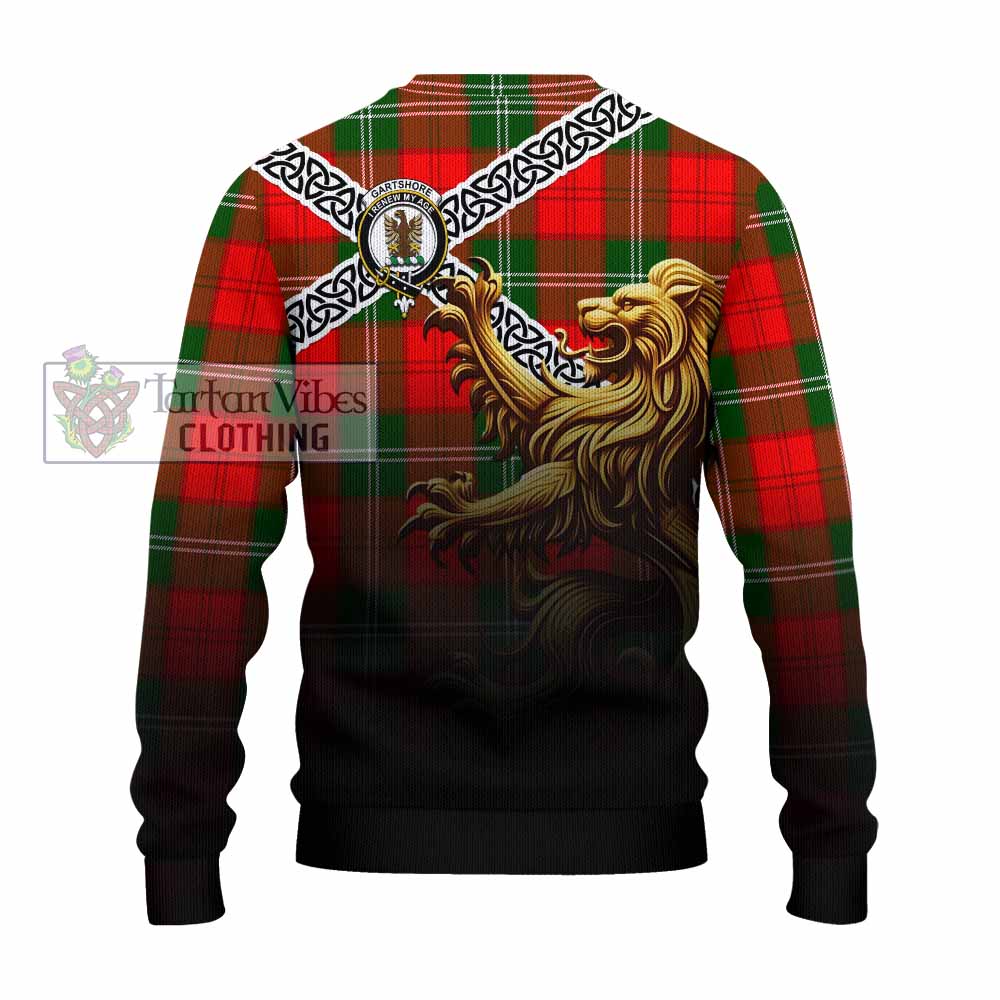Gartshore Crest Tartan Knitted Sweater with Golden Lion Emblem Celtic Style - Tartan Vibes Clothing