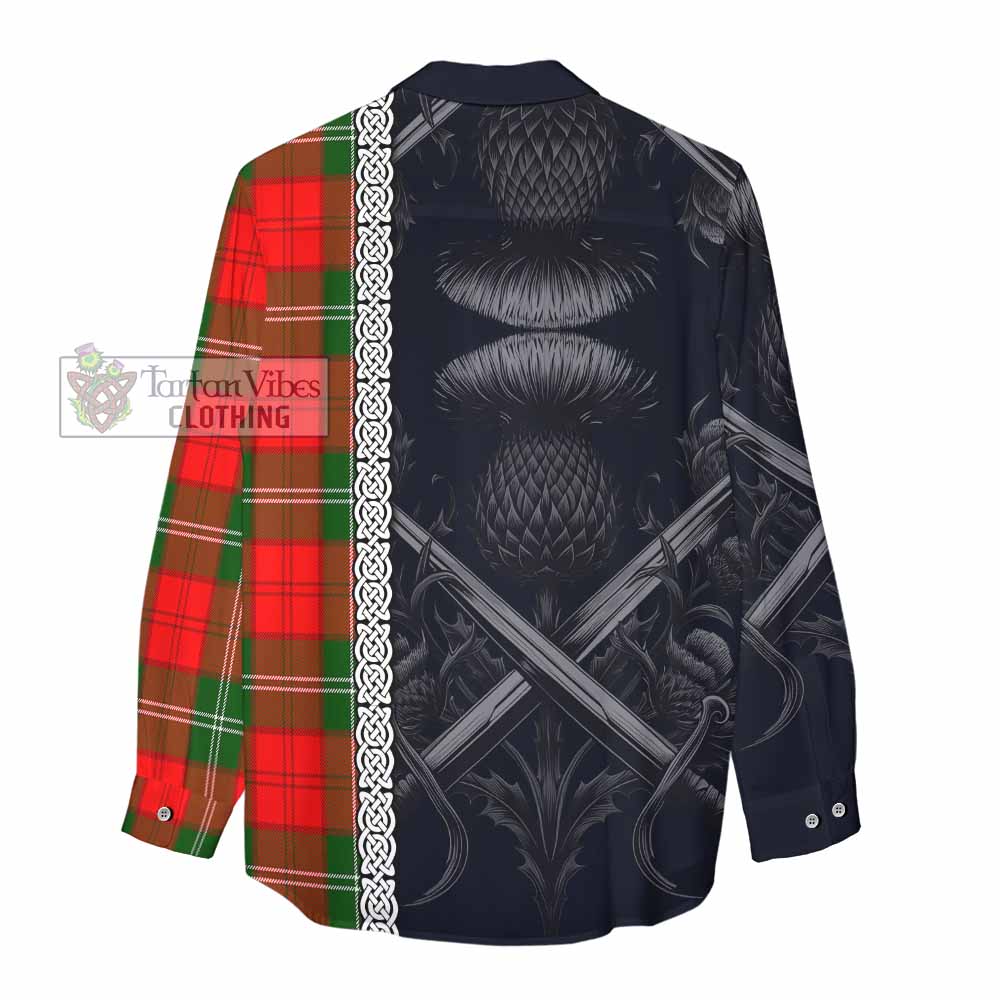 Gartshore Tartan Women's Casual Shirt with Family Crest Cross Sword Thistle Celtic Vibes - Tartan Vibes Clothing