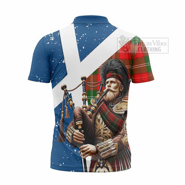 Gartshore Tartan Zipper Polo Shirt with Family Crest Scottish Bagpiper Vibes - Tartan Vibes Clothing