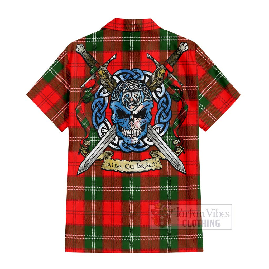 Gartshore Tartan Hawaiian Shirt with Family Crest Celtic Skull Style - Tartan Vibes Clothing