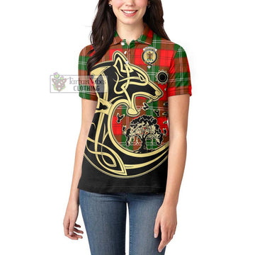 Gartshore Tartan Women's Polo Shirt with Family Crest Celtic Wolf Style - Tartan Vibes Clothing