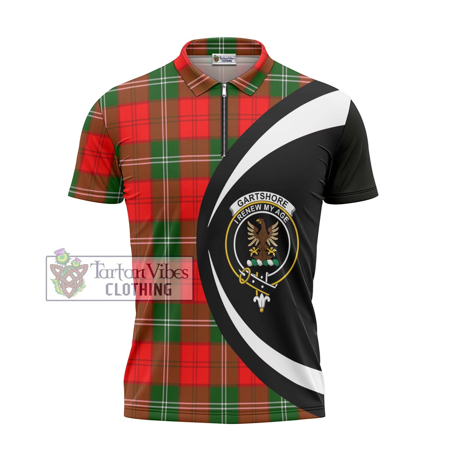 Gartshore Tartan Zipper Polo Shirt with Family Crest Circle Style - Tartan Vibes Clothing