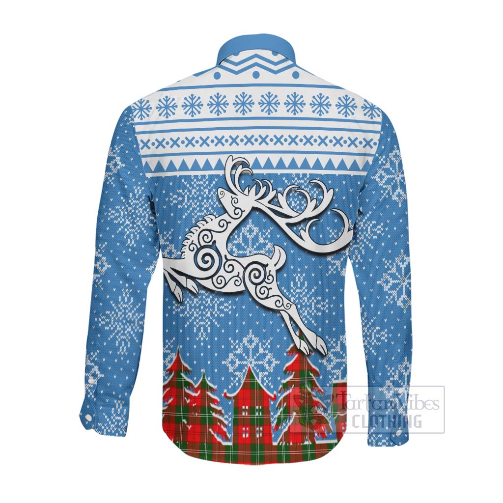 Gartshore Clan Christmas Long Sleeve Button Shirt Celtic Reindeer Style Men's Shirt - Tartan Vibes Clothing
