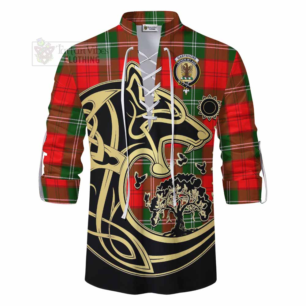 Gartshore Tartan Ghillie Kilt Shirt with Family Crest Celtic Wolf Style - Tartan Vibes Clothing