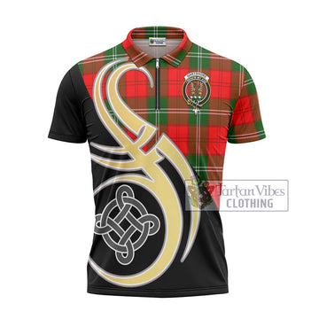 Gartshore Tartan Zipper Polo Shirt with Family Crest and Celtic Symbol Style - Tartan Vibes Clothing