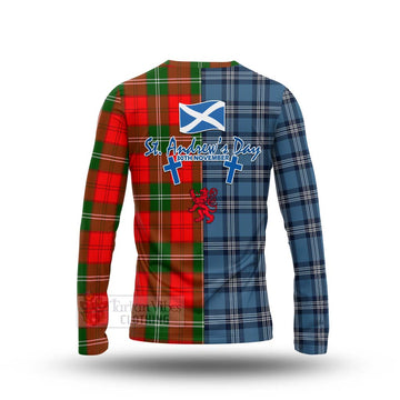 Gartshore Tartan Long Sleeve T-Shirt Happy St. Andrew's Day Half Tartan Style - Tartan Vibes Clothing