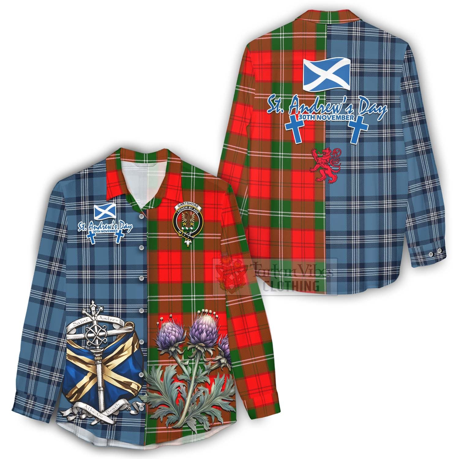 Gartshore Tartan Women's Casual Shirt Happy St. Andrew's Day Half Tartan Style - Tartan Vibes Clothing
