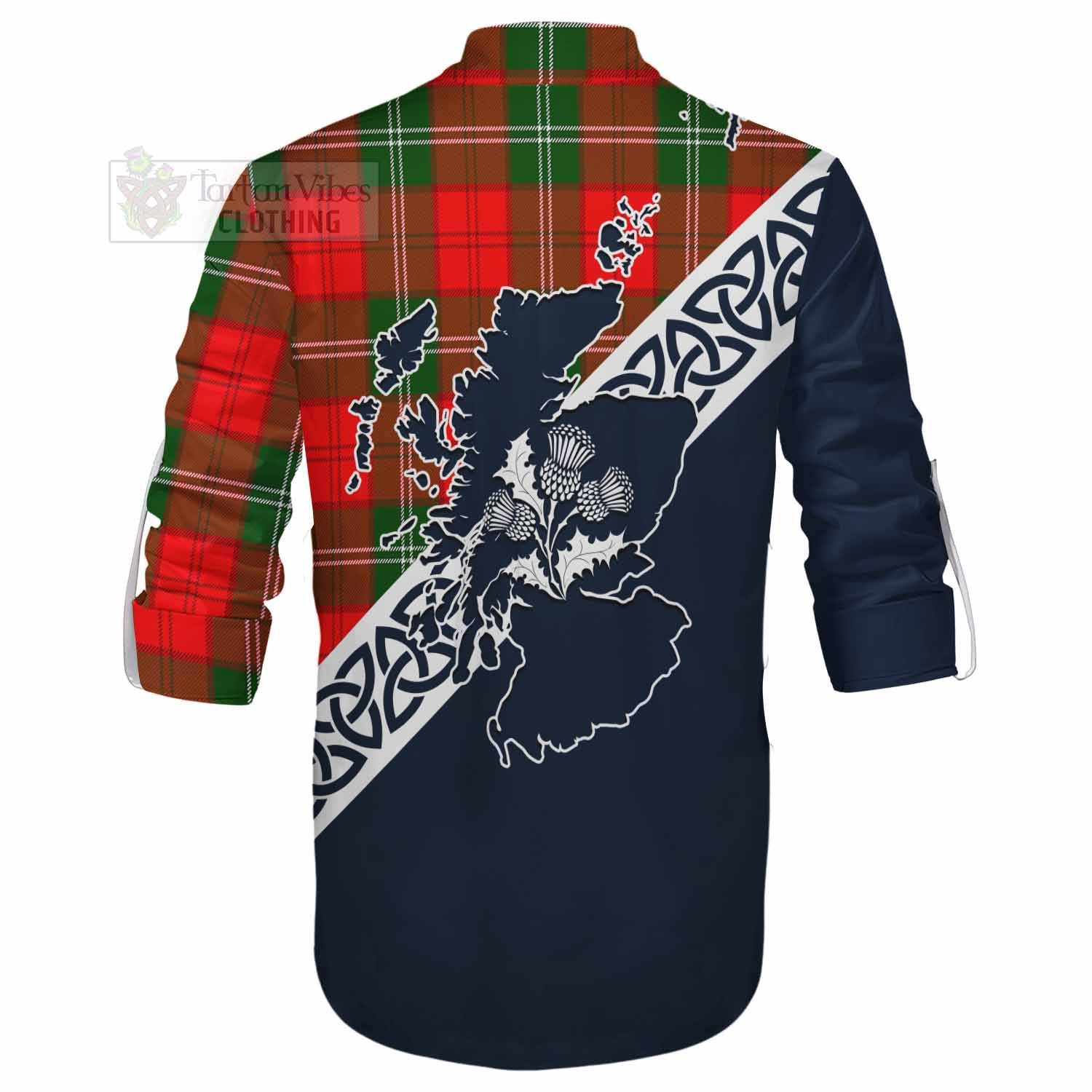 Gartshore Tartan Ghillie Kilt Shirt Featuring Thistle and Scotland Map - Tartan Vibes Clothing