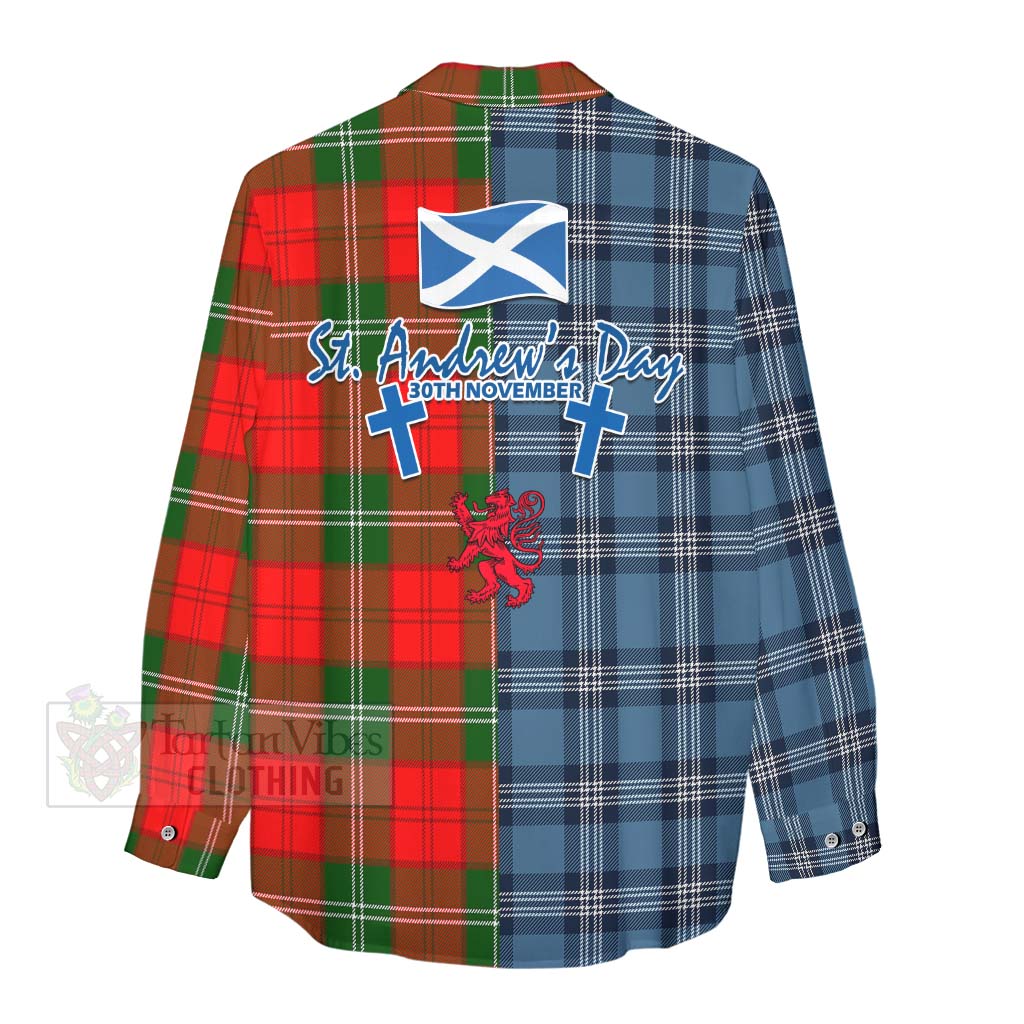 Gartshore Tartan Women's Casual Shirt Happy St. Andrew's Day Half Tartan Style - Tartan Vibes Clothing