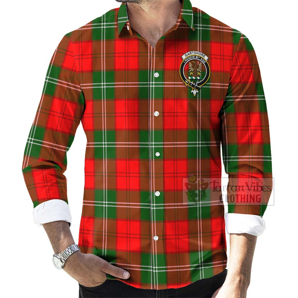 Gartshore Tartan Long Sleeve Button Shirt with Family Crest Celtic Skull Style - Tartan Vibes Clothing